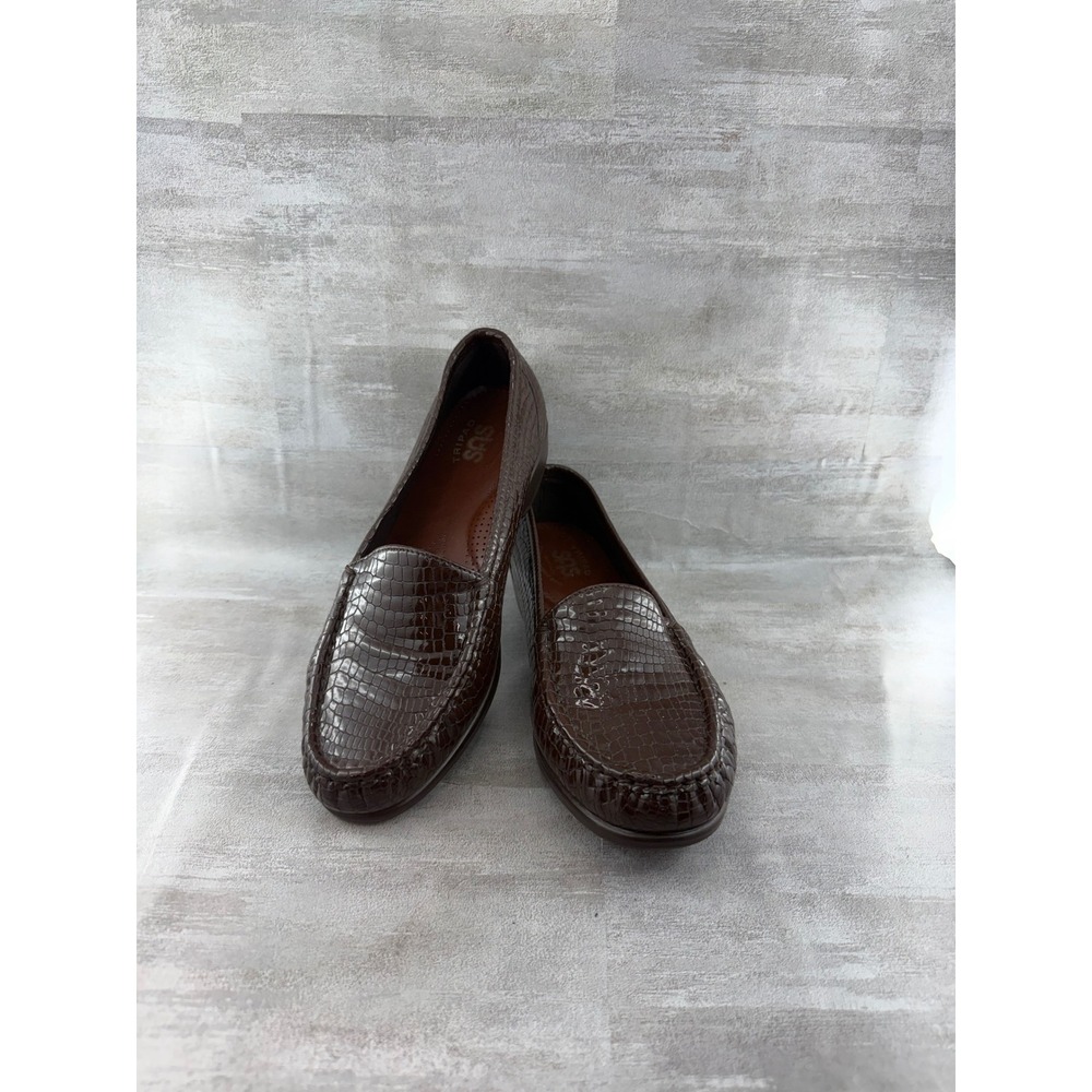 SAS Loafer Women Sz 8.5N Brown Crocodile Embossed Leather Tripad Comfort Shoes